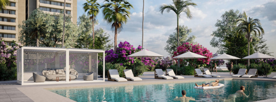 K-BANA by Azenco Outdoor: 2 module cabana for a condominium pool deck project.
