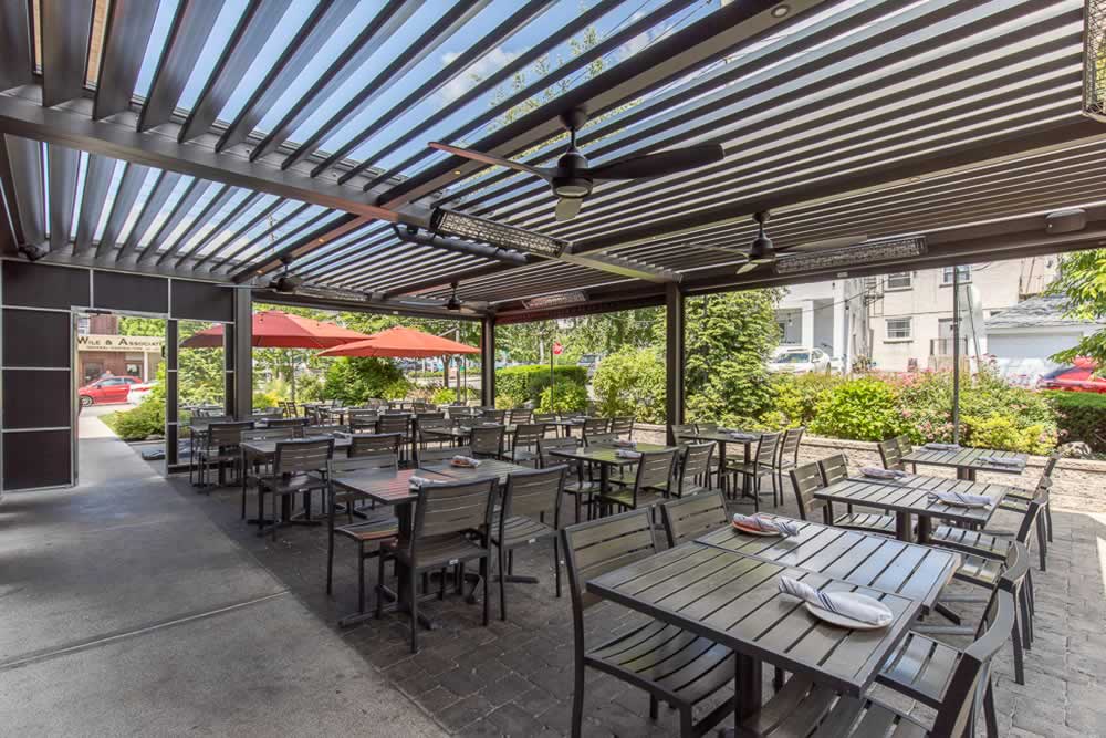 High tech pergola restaurant - with heaters
