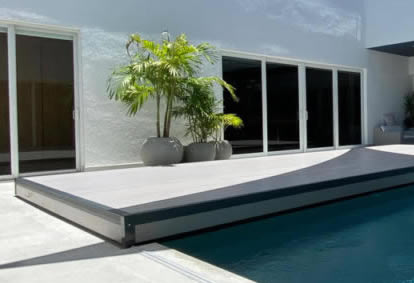 Opened pool cover