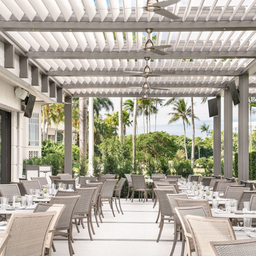 Restaurant terrace - Boca West country club - louvered pergola