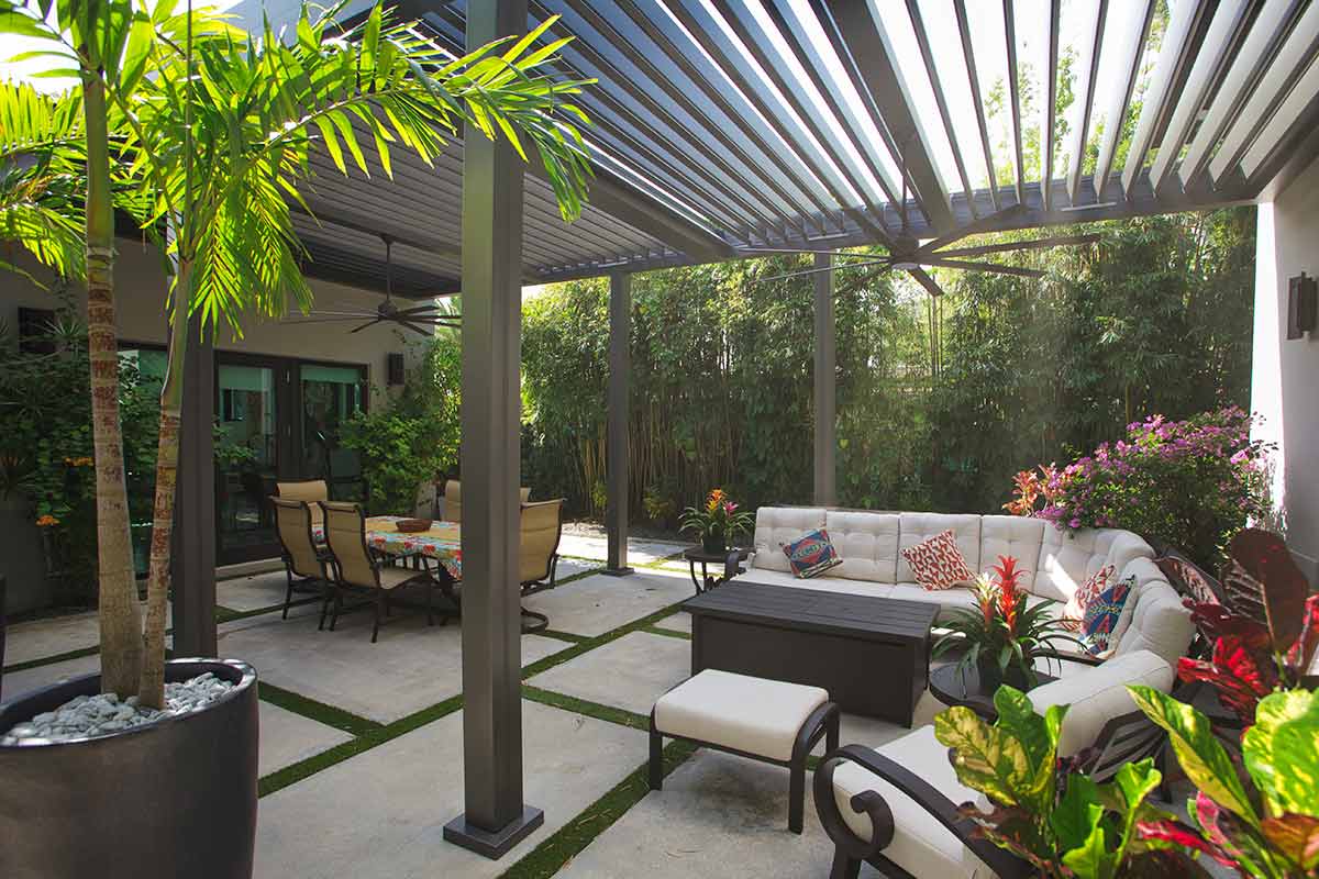 Tropical garden with pergola