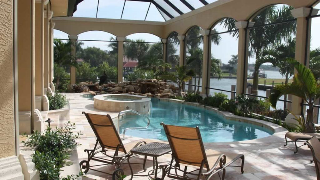 Luxe patio covered with lanai