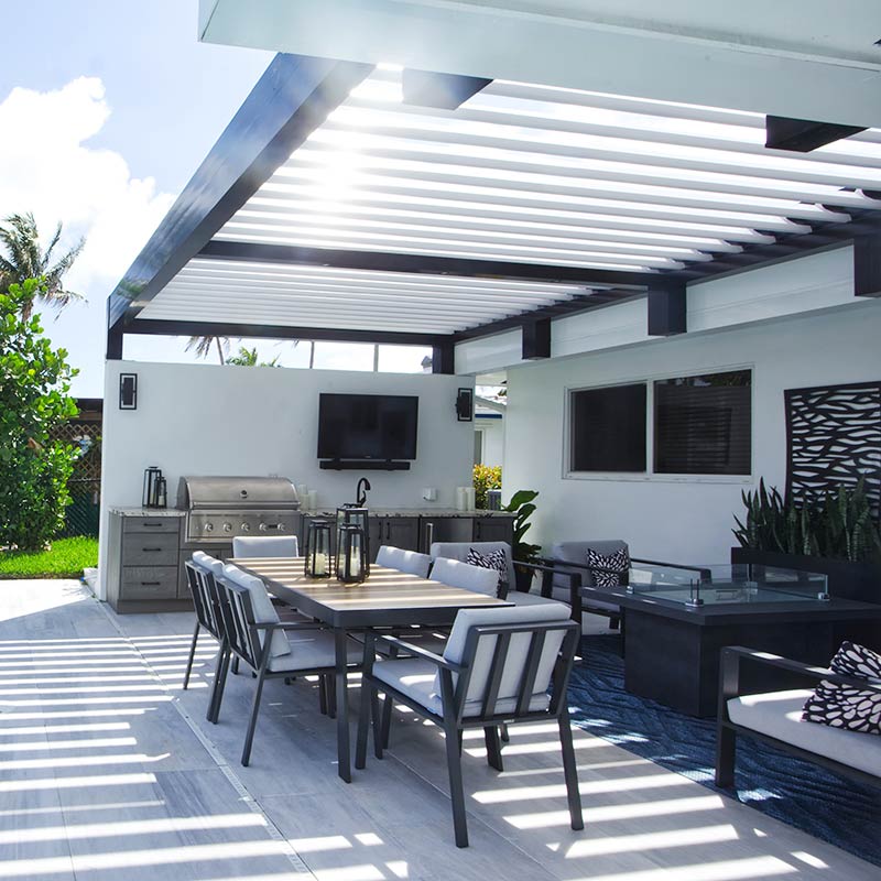 custom pergola in Pompano Beach, Fl - R-BLADE louvered roof by Azenco Outdoor