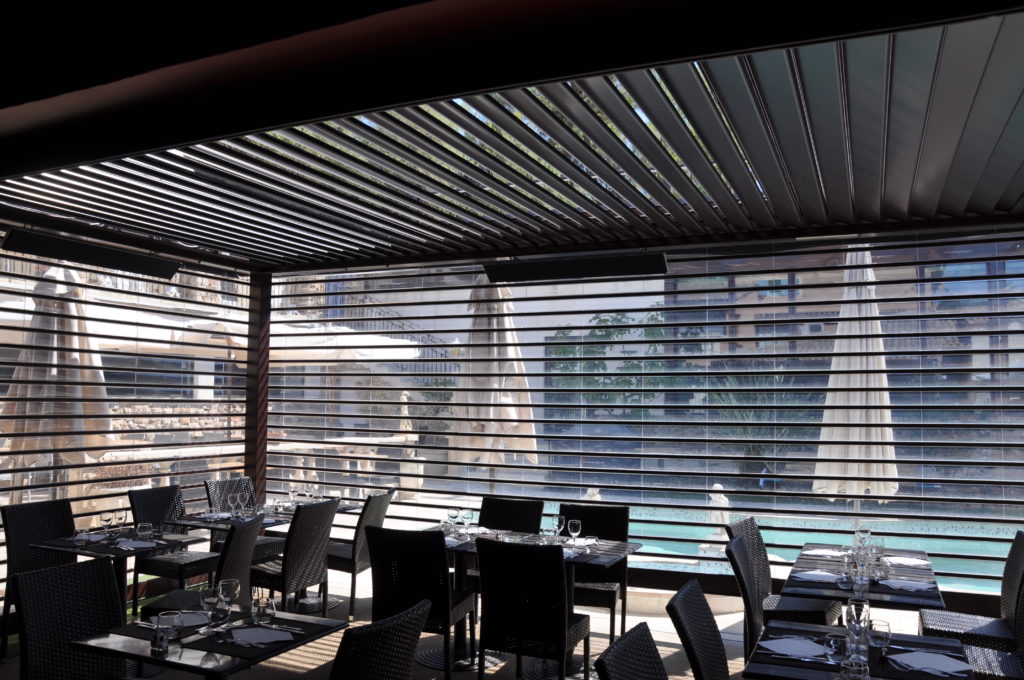 Restaurant covered outdoor patio and screens