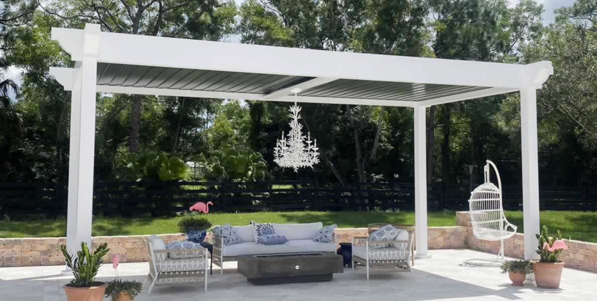 white pergola with corbel ends