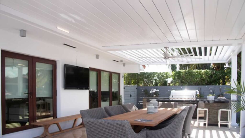 pergola frame and rainproof roof