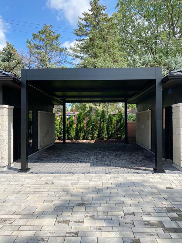 Black aluminum patio cover by Azenco in Chicago, IL