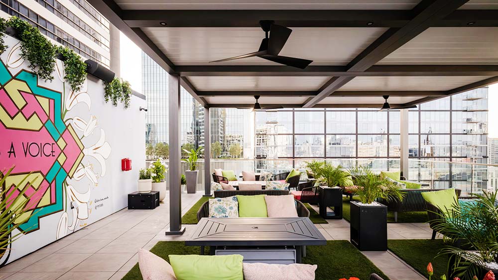Hotel rooftop makeover with Azenco pergola - installed by Kulyk Outdoors, Azenco dealer in Tennessee
