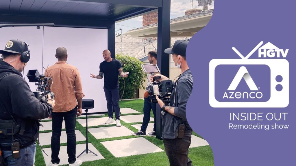 HGTV's Inside Out Backyard Makeover Show featuring R-Blade louvered pergola by Azenco