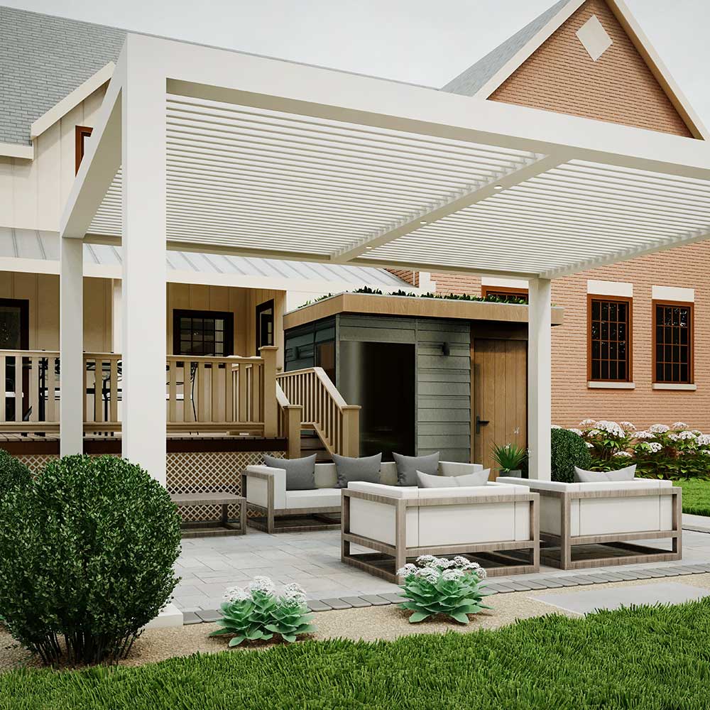 R-BREEZE fixed louvers pergola with straight fixed louvers - pergola by Azenco