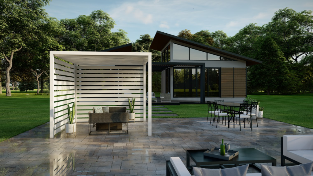 White square aluminum cabana. Model K-BANA by Azenco