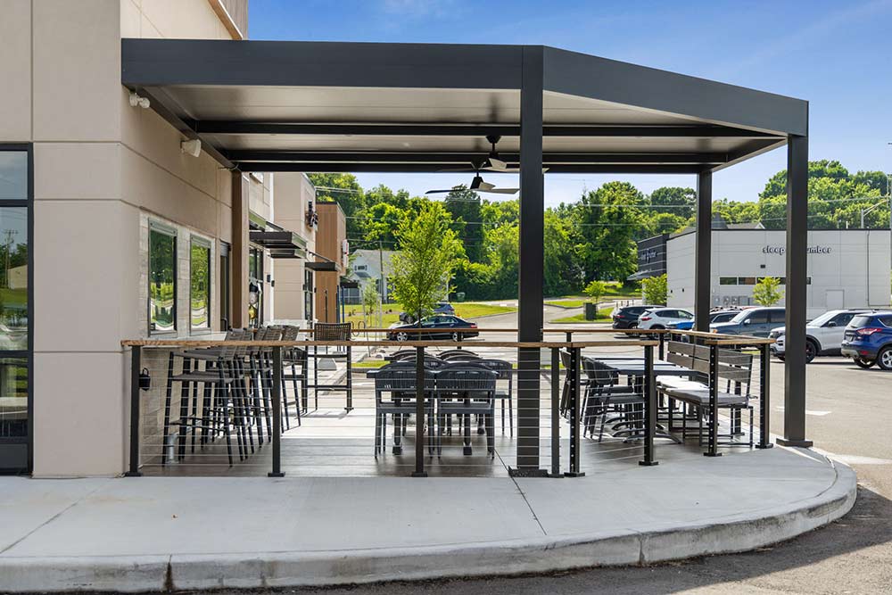 First Watch Restaurant in Tennessee: The completed custom patio cover is 500 sq ft - Model R-SHaDe by Azenco Outdoor