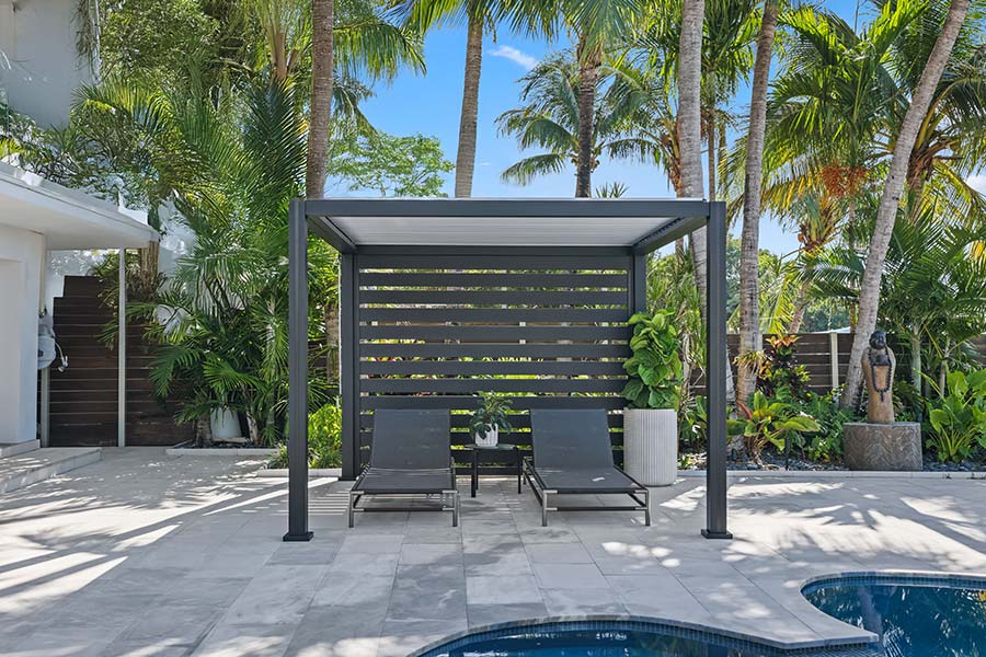 K-BANA manual pergola in two standard sized and two color options made of high quality aluminum by Azenco Outdoor