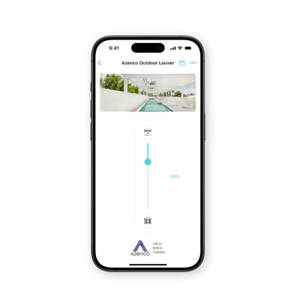 phone mockup of the app controls for our smart louvered roof