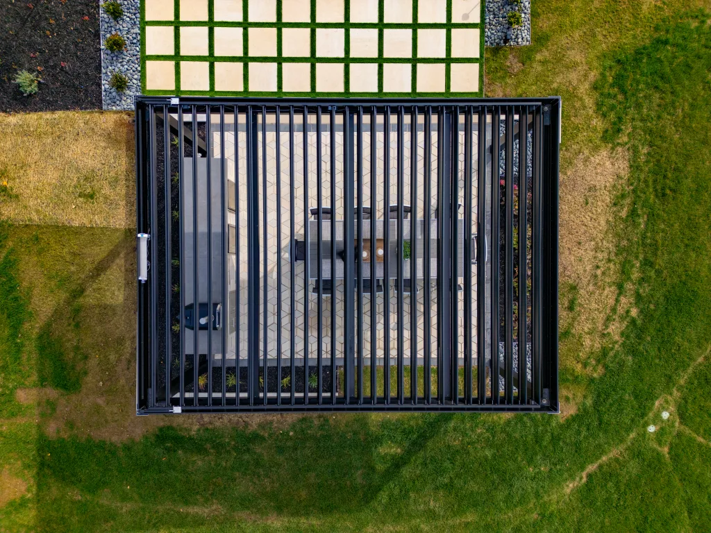 arial view of black r-blade in a yard