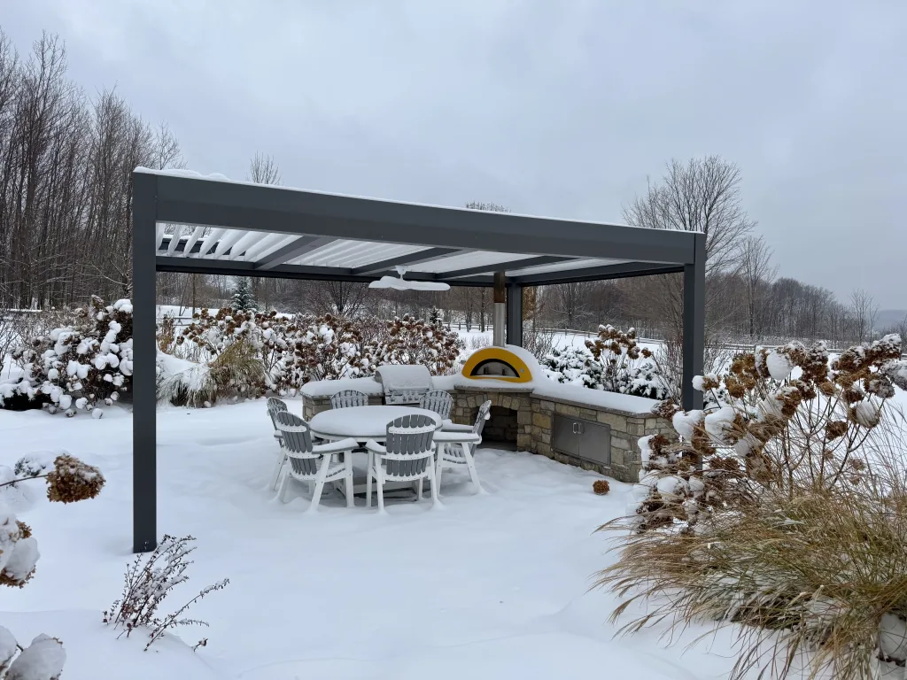gray bronze r-blade in a snowy backyard