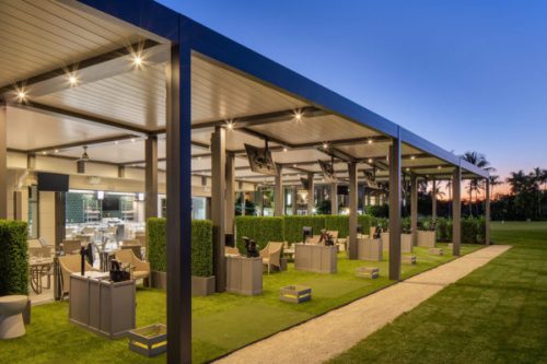 Boca West Golf club at night. Pergola with gapless louvers